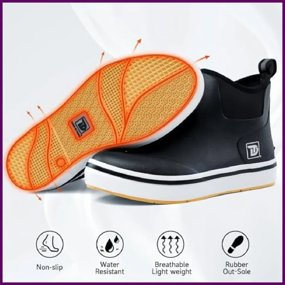 Waterproof Rubber Deck Boots Anti-Slip Ankle Fishing Boating Shoes Size 5-14